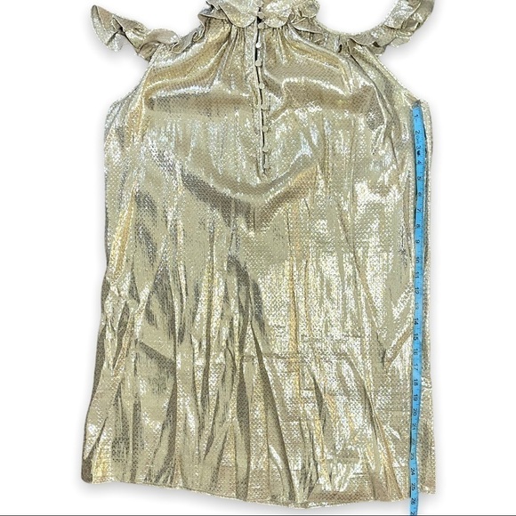 NWT Rachel Zoe Metallic Gold Ruffle High Neck Mini Dress sz 0 - Picture 9 of 12